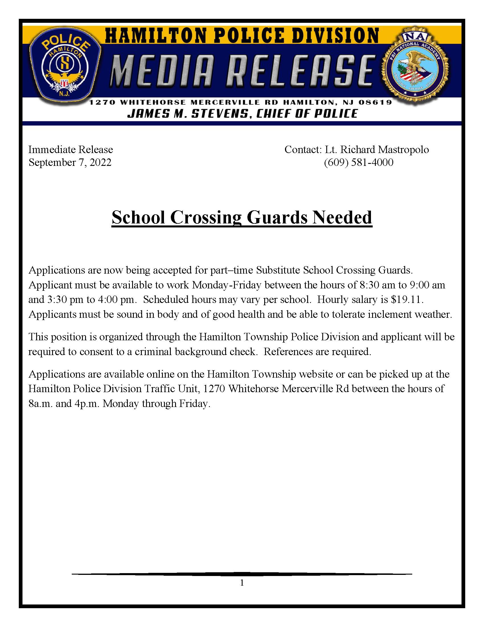 09-07-2022 - Crossing Guards Needed