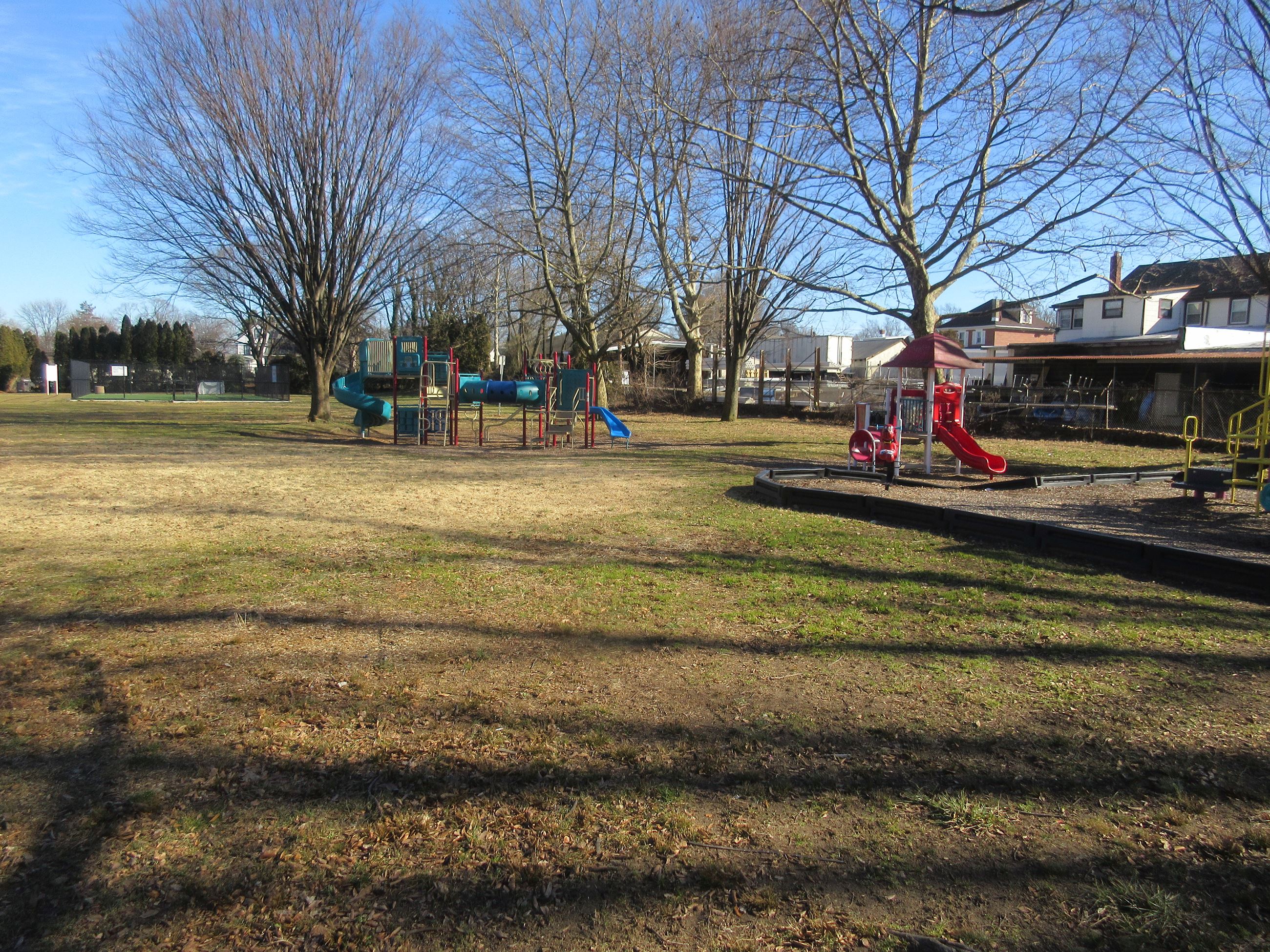 View of Bromley Park from the East State Street entrance showing the activity centers & futsal field