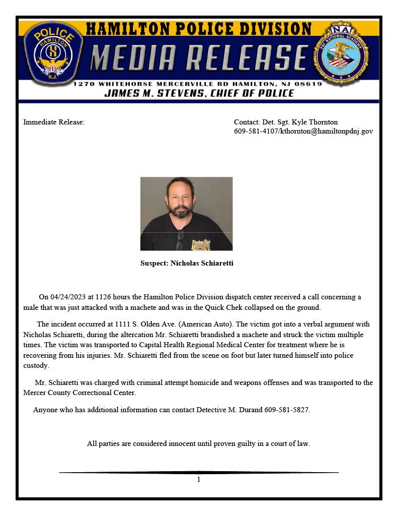Attempted Homicide - Suspect Nicholas Schiaretti