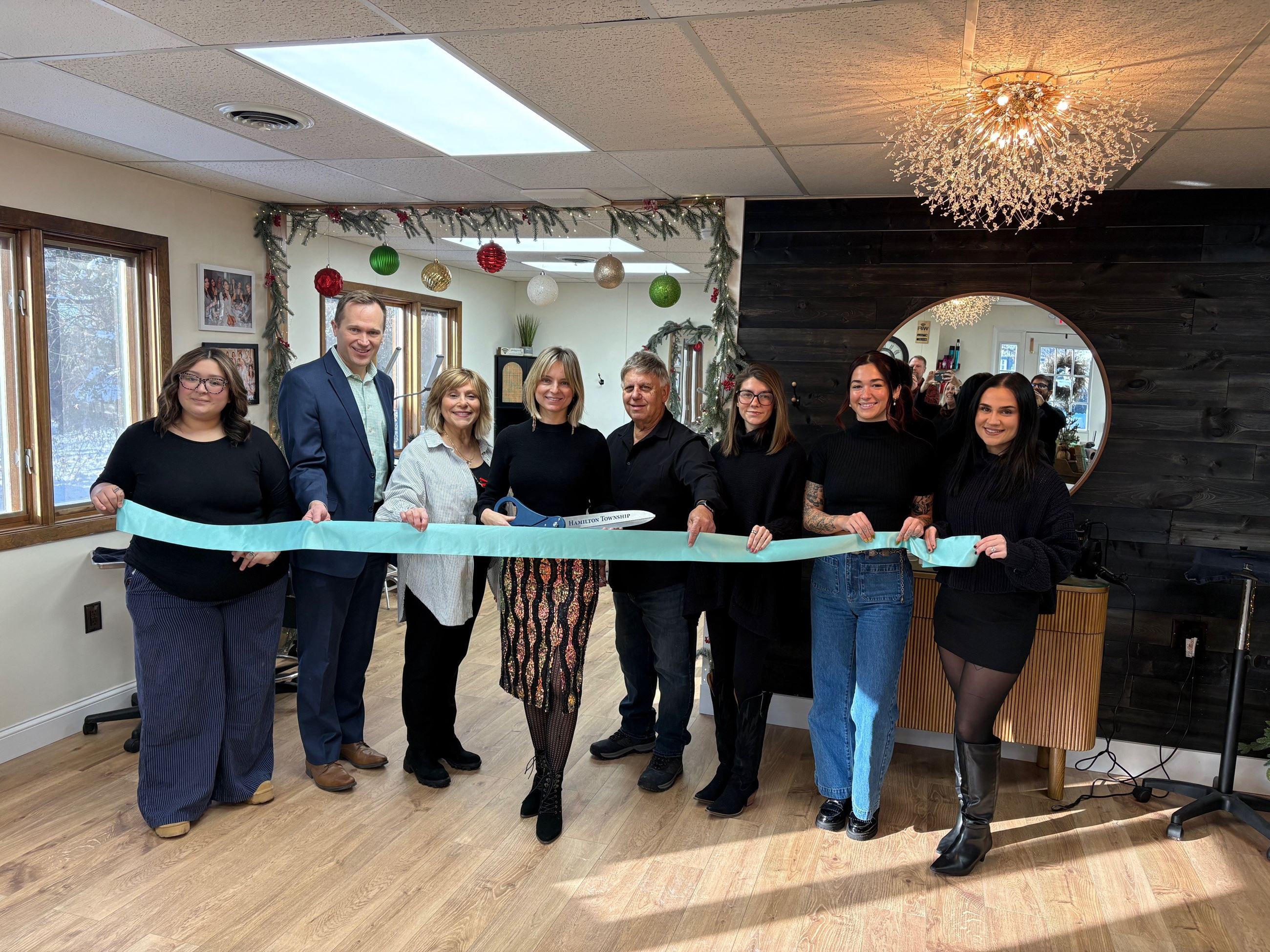 Prop Hair Studio Grand Opening photo with Mayor Martin and staff